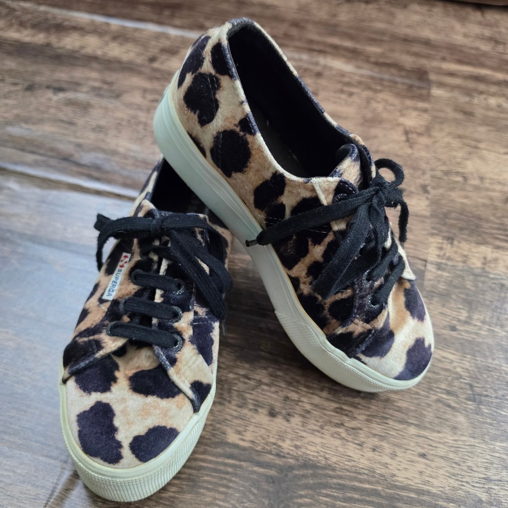 SUPERGA Platform Sneakers Womens‎ 6.5 Leopard Print Velvet Low Top S00GZJ0